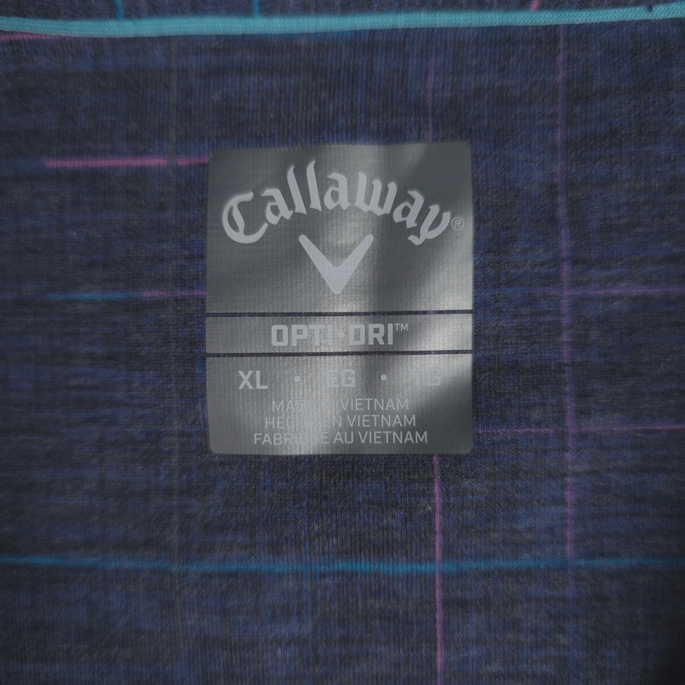 Callaway Mens XL OptiDri Golf Polo Shirt Blue Pink Plaid Short Sleeve - Picture 2 of 12